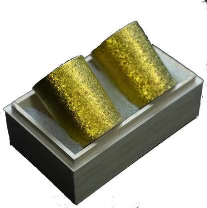 Laugh Wrinkles Guitan Titanium Sake Cup Pair Made In Japan Paulownia Box Wedding Gift Guinomi Gold Pair