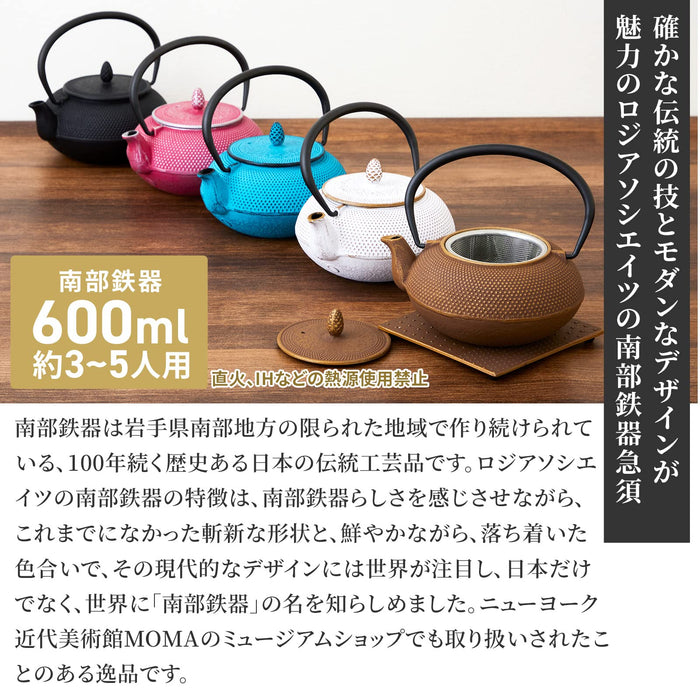南部铁器 Ren 茶壶（Arare 圆形 0.6L 黑色）日本珐琅茶壶带滤网传统工艺品纪念品