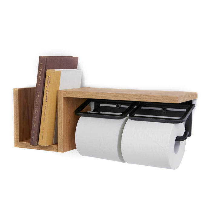 Lowya 卫生纸架 铁质 木制 带架子和储物架 双排 2 股 套装 类型 日本 自然色/黑色