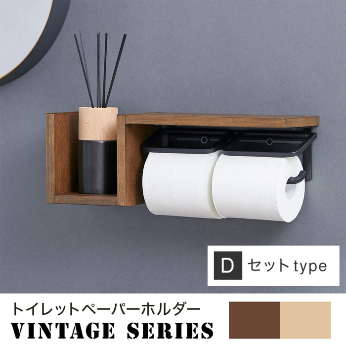 Lowya 衛生紙架鐵製木質帶架子和儲物雙 2 股套裝類型日本自然色/黑色