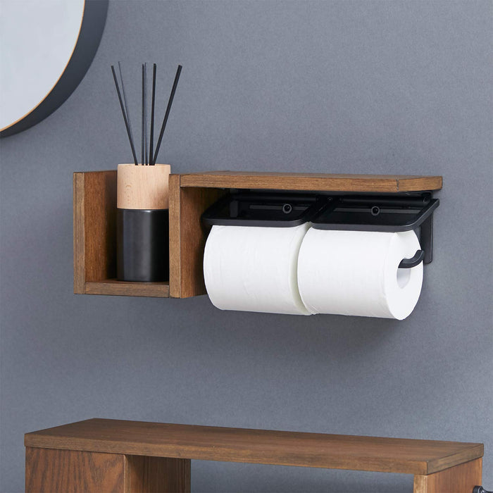 Lowya 卫生纸架 铁质 木制 带架子和储物架 双排 2 股 套装 类型 日本 自然色/黑色