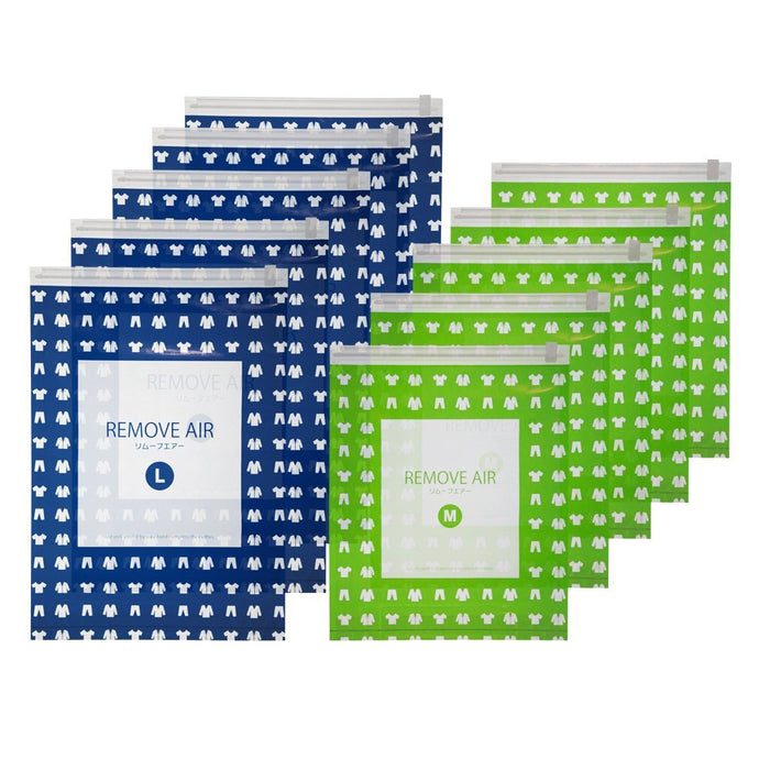 Remove Air Japan M/L Clothing Compression Bag 10Pc Set | Travel & Business | Patented Check Valve Embossed