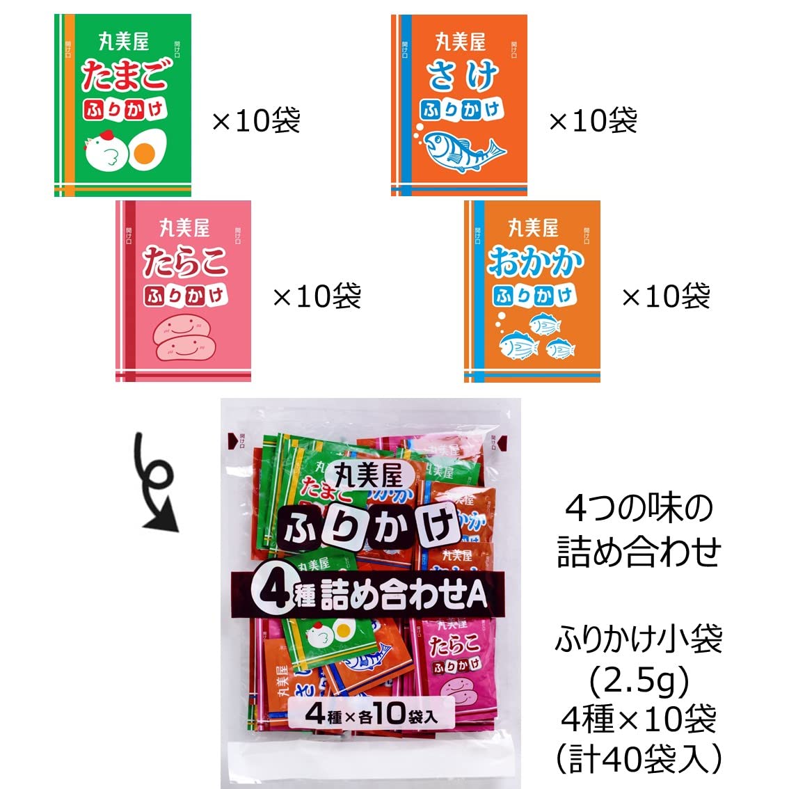 Marumiya Food Industry Furikake 4 Types Assortment A From Japan (2.5G X 40 Servings)