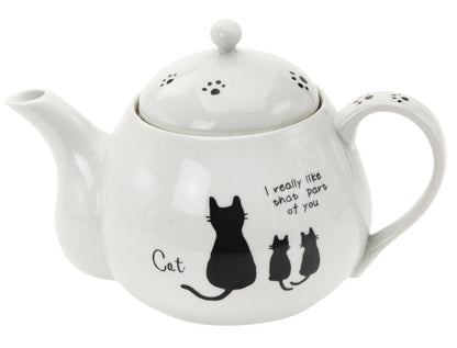 Itsumi Pottery Mino Ware Karugaru Mk Pot Black Cat 051148 With Cylindrical Tea Strainer - Made In Japan