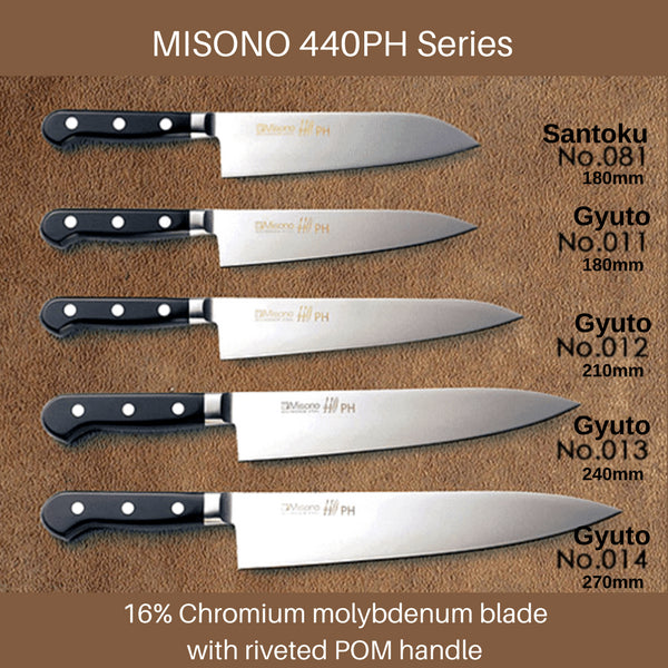 Misono 440Ph Gyuto 刀，带 Pom 手柄 Gyuto 210 毫米（编号 012）
