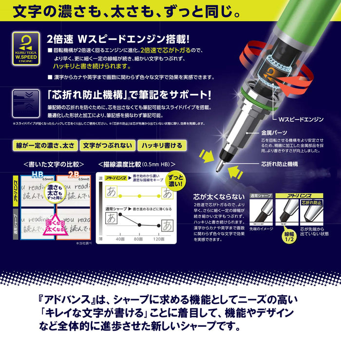 Mitsubishi Pencil Kurutoga Advance 0.5 Lime Green Mechanical Pencil M55591P.5 Made In Japan