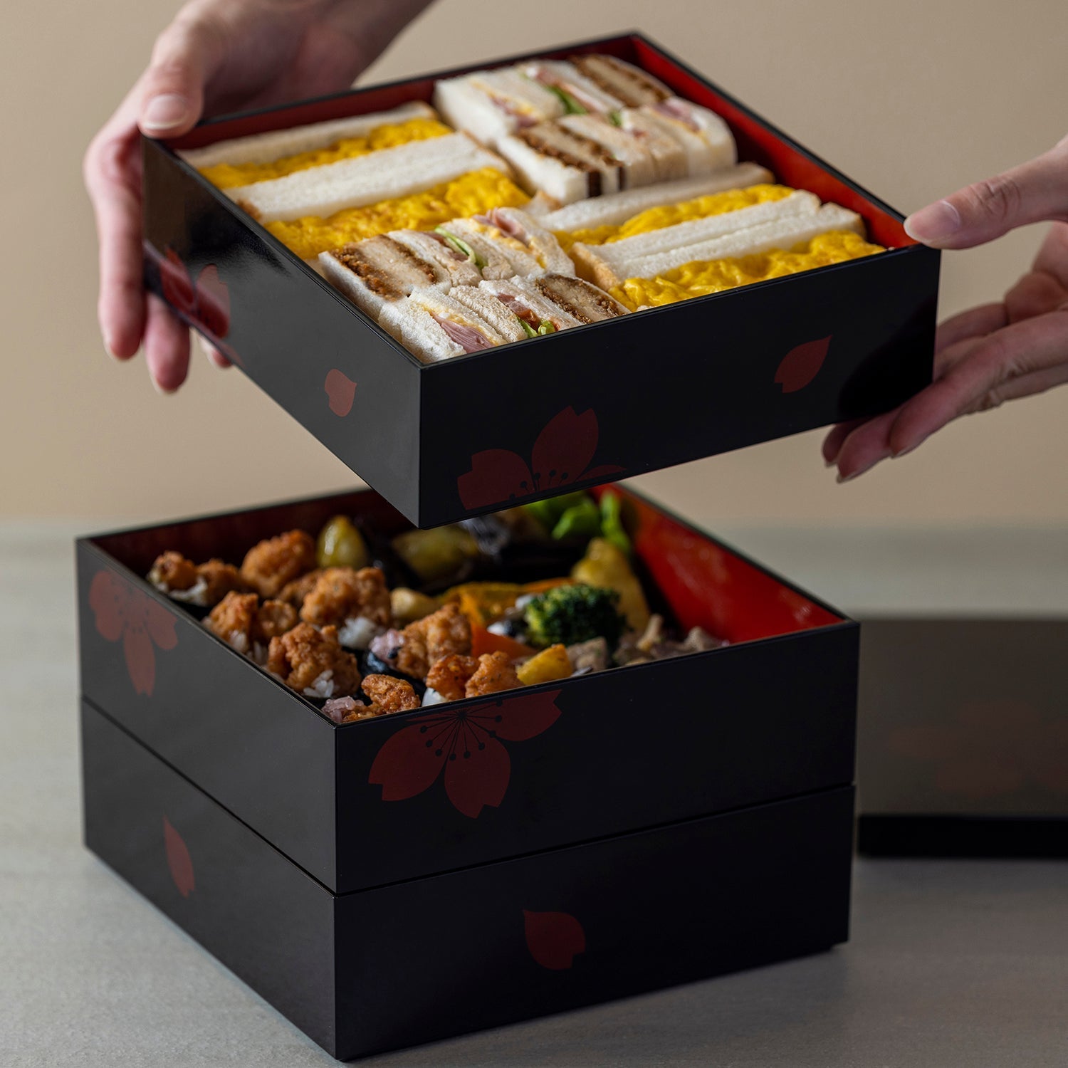 Miyamoto Abs Resin 3-Tier Jubako Box Sakura 150mm