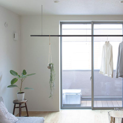 Moritaalumi Industry Indoor Clothesline Simple Laundry Bar Sen Japan Stretchable 1.28M-2.3M Max Load 10Kg Black