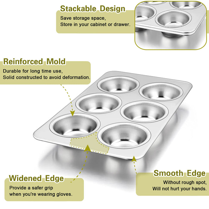 P&Amp;P Chef Stainless Steel Muffin Pan Cupcake Pan Set Of 2 (6 Cups) Japan | Quick Release Easy Clean Dishwasher Safe