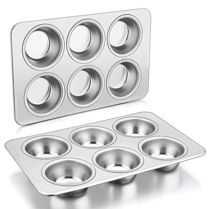 P&Amp;P Chef Stainless Steel Muffin Pan Cupcake Pan Set Of 2 (6 Cups) Japan | Quick Release Easy Clean Dishwasher Safe
