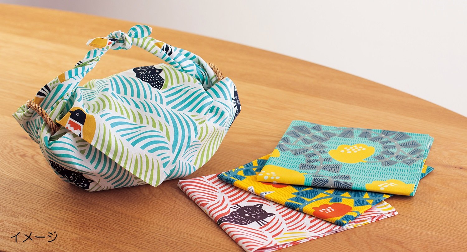 Musubi Furoshiki 70Cm Cat & Bird Green Made In Japan - 21414-214 21414-214 Kohare