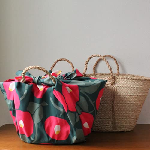 Musubi Furoshiki 100Cm Yumeji Aqua Drop Camellia Moss Green Polyester Water Repellent Japan