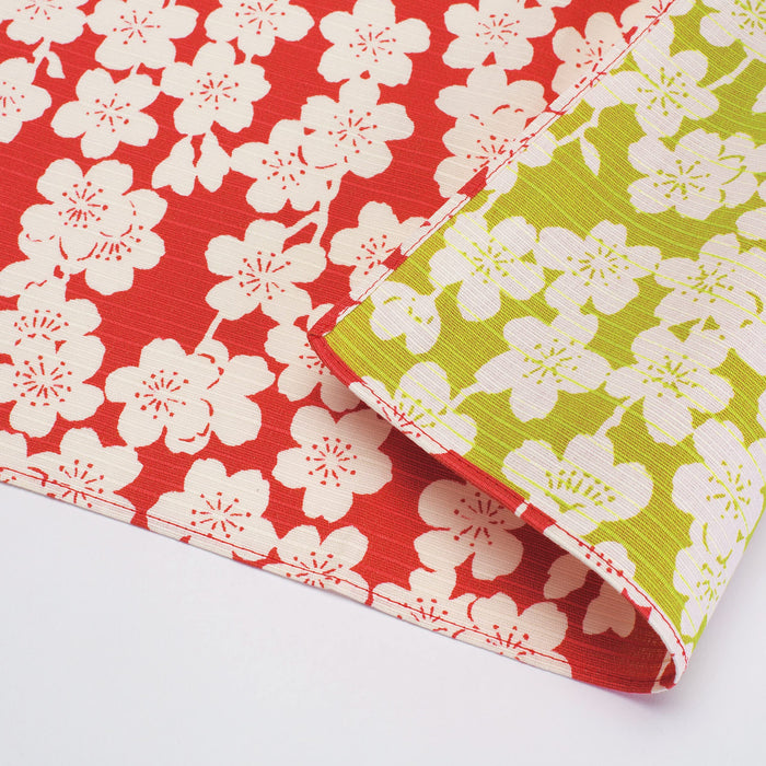 Musubi Furoshiki 3-Way Isa Pattern Double-Sided Japanese Weeping Cherry Blossom Pink & Green 104Cm Cotton
