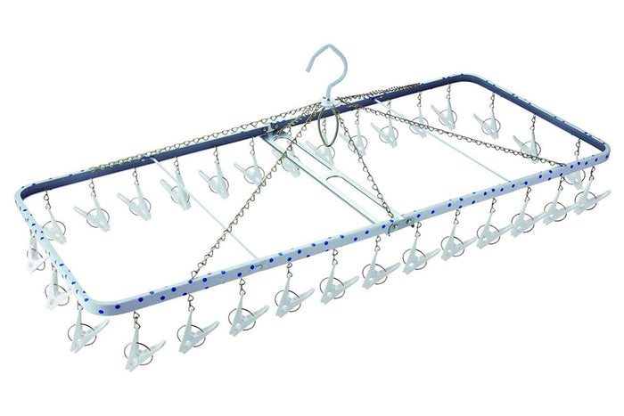 Nishida Japan Laundry Hanger Proleave Steel Square Blue Polka Dots 30 Pinches White