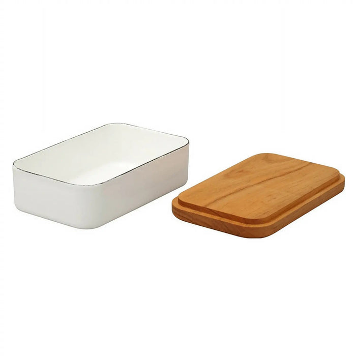 Noda Horo Enamel Butter Dish With Solid Cherry Wood Lid for 200 g Butter