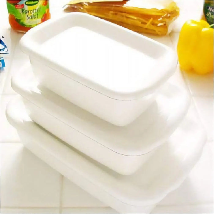 Noda Horo White Series Enamel Rectangle Deep Food Containers With Enamel Lid Medium