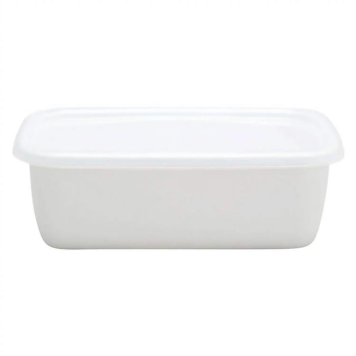 Noda Horo White Series Enamel Rectangle Deep Food Containers With Lid Large