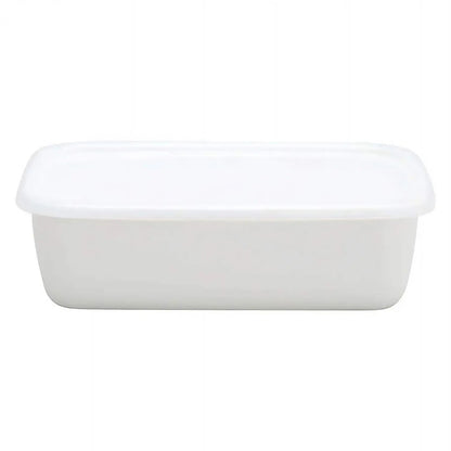 Noda Horo White Series Enamel Rectangle Deep Food Containers With Lid Medium