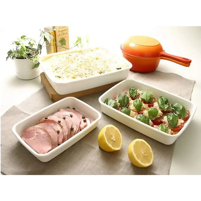 Noda Horo White Series Enamel Rectangle Deep Food Containers With Sealed Lid Large
