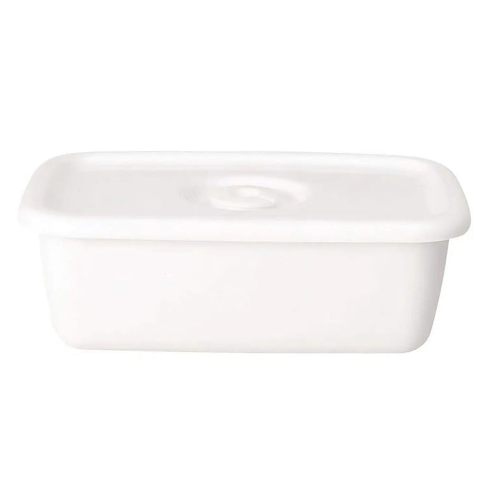 Noda Horo White Series Enamel Rectangle Deep Food Containers With Sealed Lid Medium