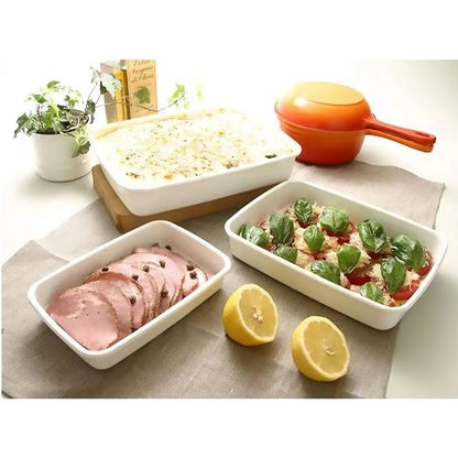 Noda Horo White Series Enamel Rectangle Deep Food Containers With Sealed Lid Small
