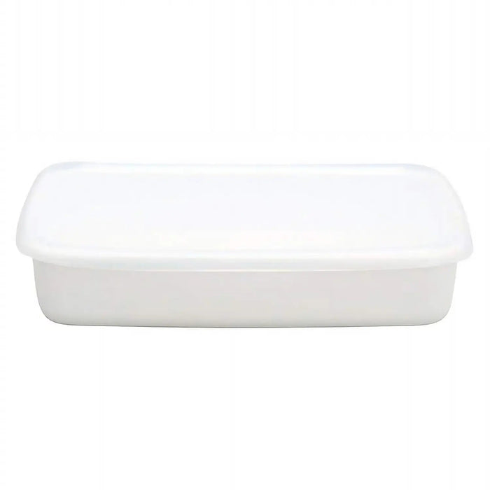 Noda Horo White Series Enamel Rectangle Shallow Food Containers With Lid Medium