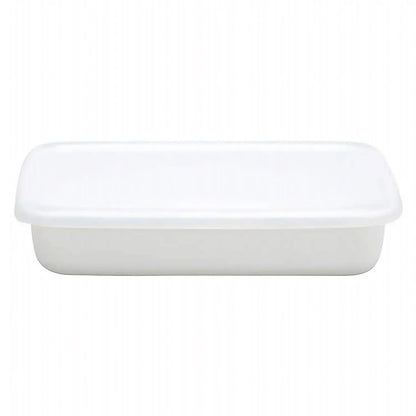 Noda Horo White Series Enamel Rectangle Shallow Food Containers With Lid Small