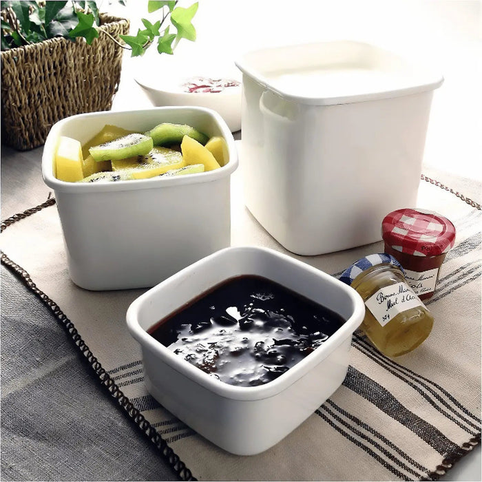 Noda Horo White Series Enamel Square Food Containers With Lid Medium