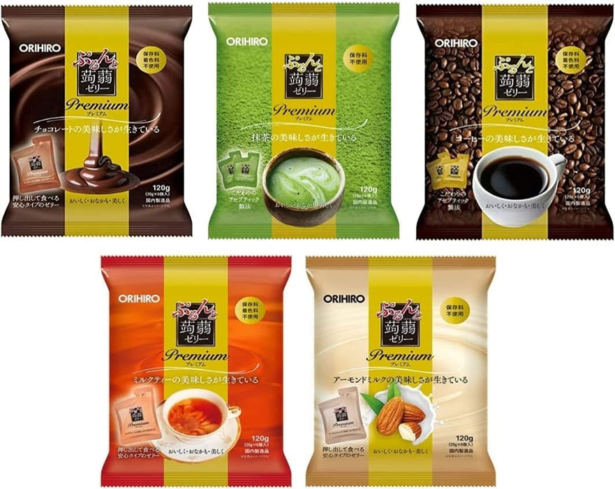 Orihiro Purun Konjac Jelly 5 Types Set Japan (Choc Matcha Coffee Milk Tea Almond Milk) 20G X 6 Each