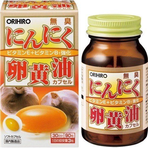 Orihiro New Capsules d'huile de jaune d'oeuf à l'ail inodore 90 Capsules