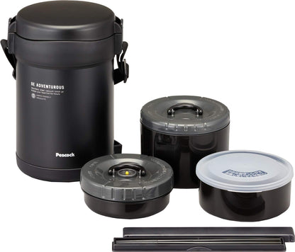 The-Peacock Japan 1.8L Matte Black Stainless Steel Lunch Jar Arl-18 Bd Thermal Insulation