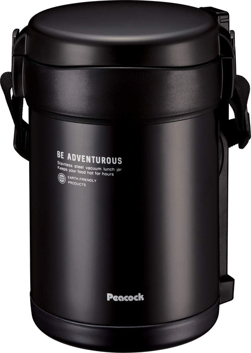 The-Peacock Japan 1.8L Matte Black Stainless Steel Lunch Jar Arl-18 Bd Thermal Insulation