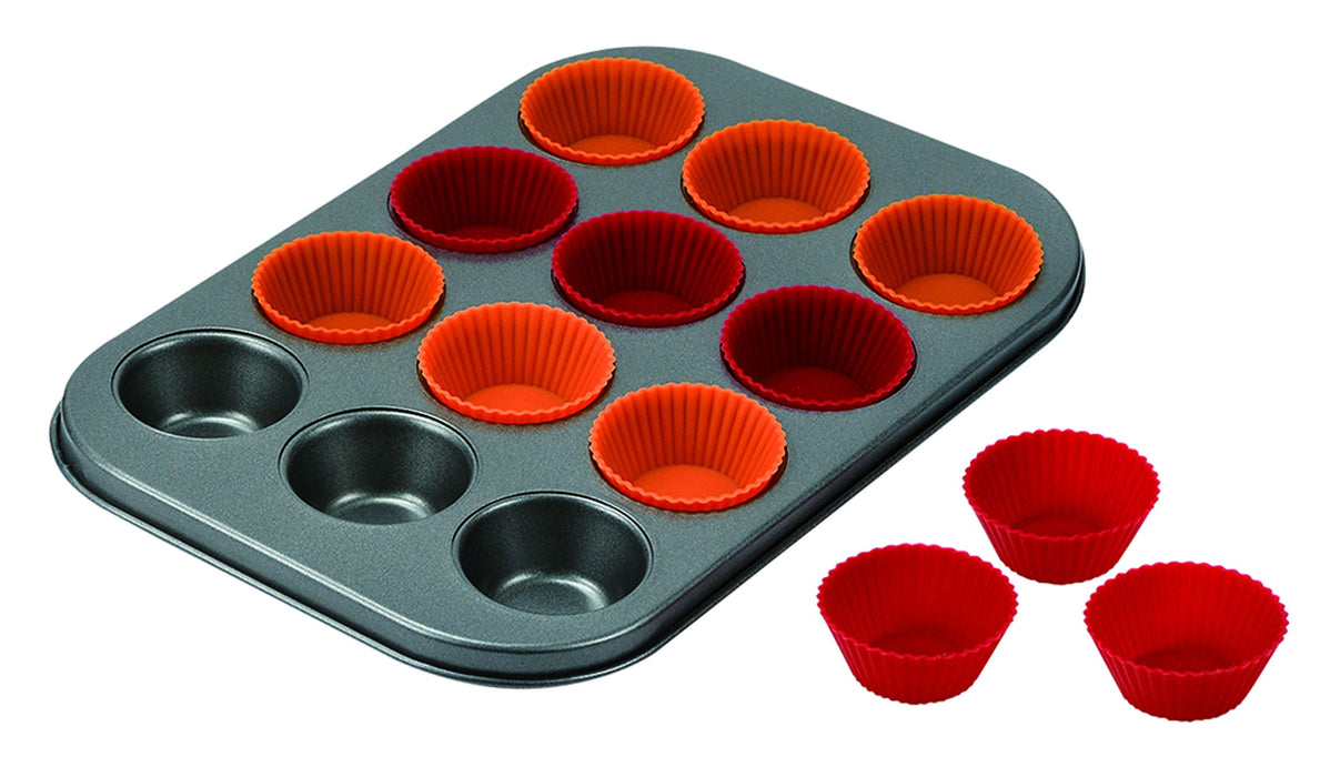Pearl Metal Japan Bakemade Silicone Muffin Plate 12Pcs W/ Cup D-6589