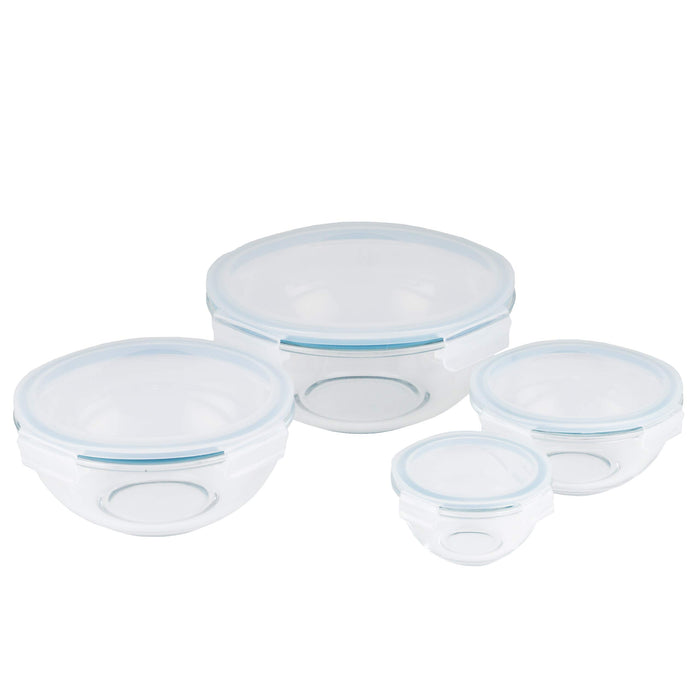 Pearl Metal Japan Heat Resistant Glass Ball Set 4-Point Lock Lid Airtight Container 180-2000Ml Az-5568 Clear