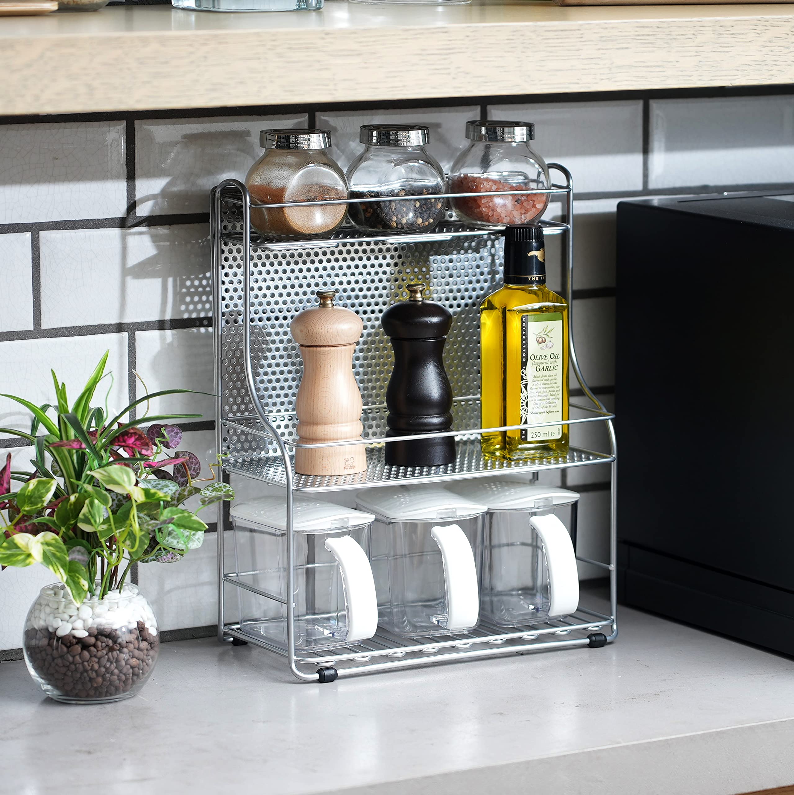 Pearl Metal Kinzoku Kitchen Storage 2 Seasoning Stand 3 Tiers Japan H-7487