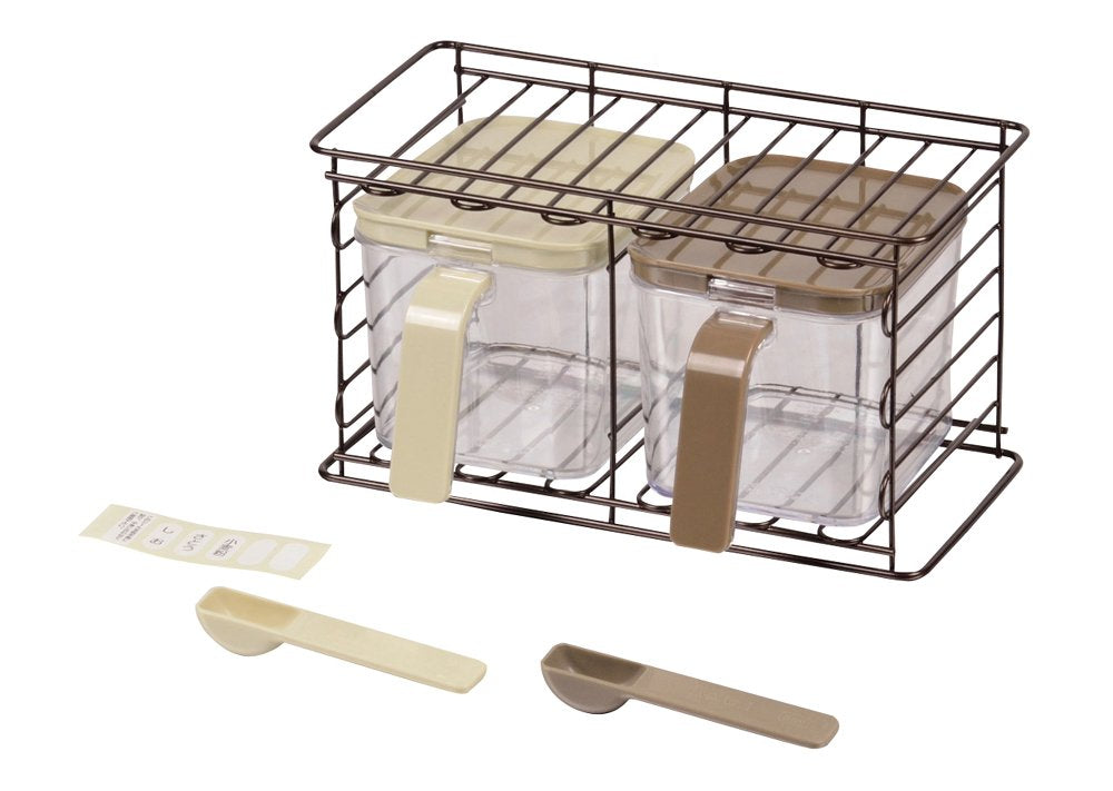 Pearl Metal Kinzoku Resin Seasoning Stocker Set Of 2 Japan Hb-1854 With Vertical & Horizontal Rack Rest Ii