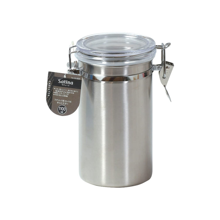 Pearl Metal 日本 Kinzoku 储物罐 1100 毫升 18-8 不锈钢锁透明盖咖啡豆 Satina Hb-6534