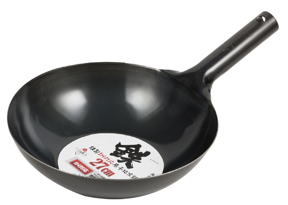 Pearl Kinzoku Wok 27Cm Iron Ih Compatible Flat Bottom Japan Peking Pot Hb-4224