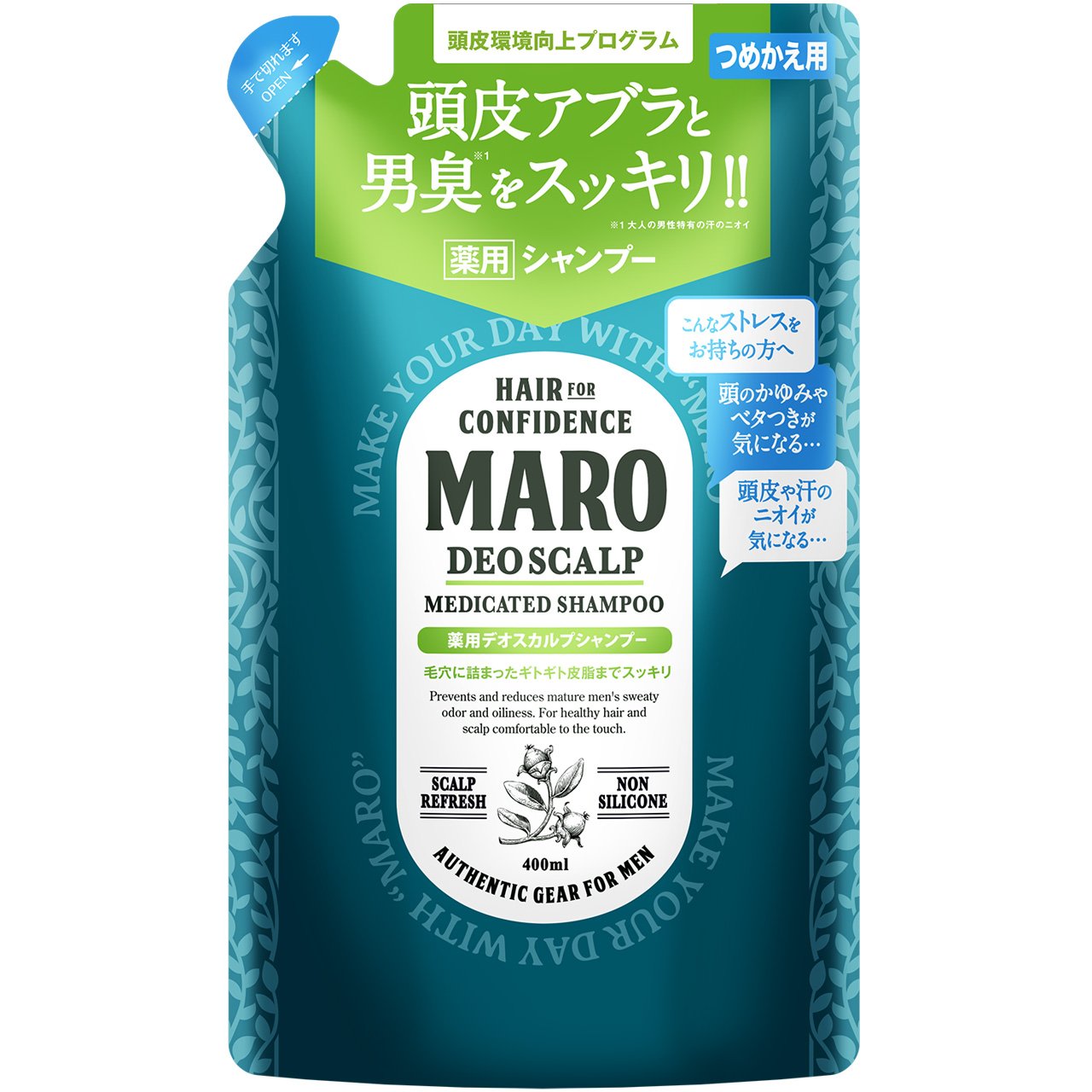 Maro Deo Scalp Shampoo Men'S Medicated Non-Silicone Super Dense Foam 400Ml Refill Japan