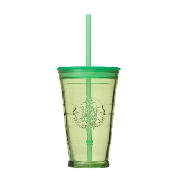 New Starbucks China Green Glass Siren Logo Cold Cup with Straw