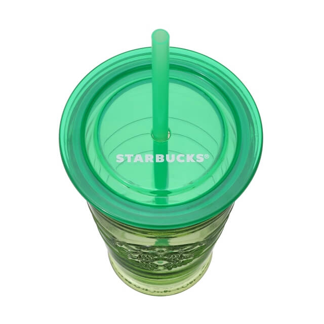 New Starbucks China Green Glass Siren Logo Cold Cup with Straw