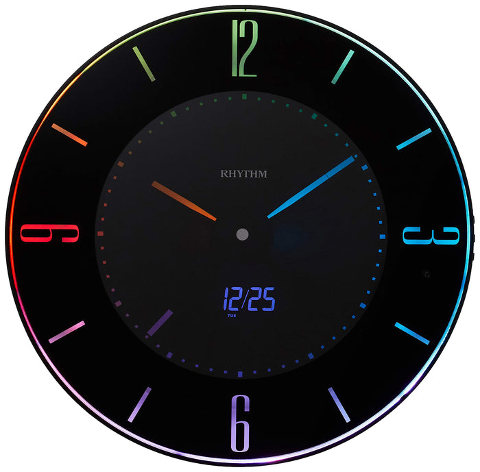Rhythm Wall Clock Radio 365 Colors Led Color Change Black Japan 8Rz197Sr02 Φ27X2.1Cm