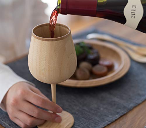 Riveret Japan Vessel Wine Glasses 380Ml Pair Set Bamboo Dishwasher Safe White/Brown Rv-118Wb