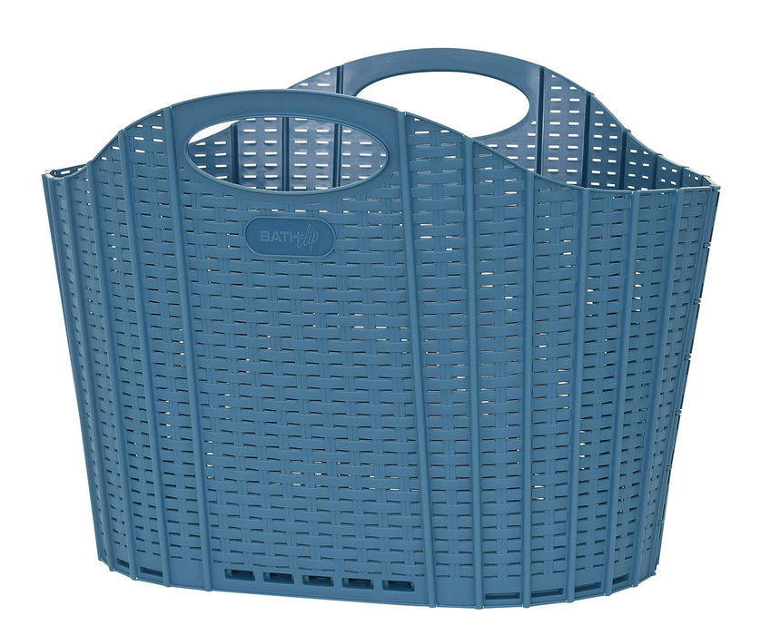 Seiei 日本可折叠洗衣篮藤条风格蓝色洗衣篮袋折叠紧凑型收纳 55X38X39Cm 120413