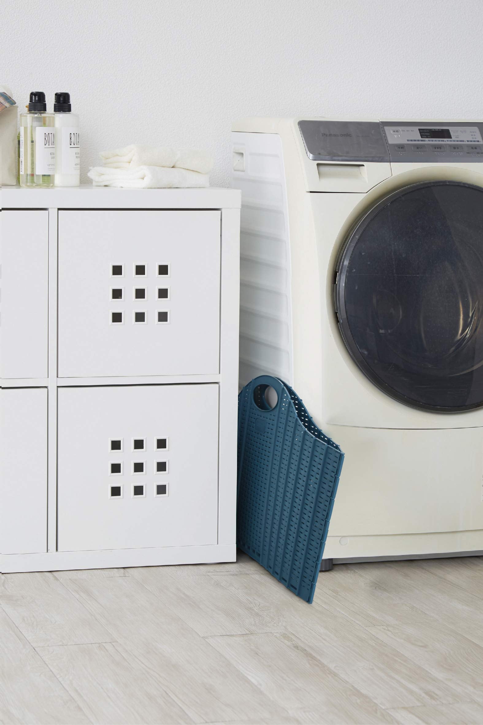 Seiei Japan Foldable Laundry Basket Rattan Style Blue Hamper Bag Folding Compact Storage 55X38X39Cm 120413