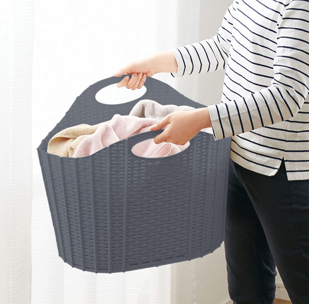 Seiei Gray Rattan Style Foldable Laundry Basket Hamper Bag Japan - 55X38X39Cm Compact Storage 120415