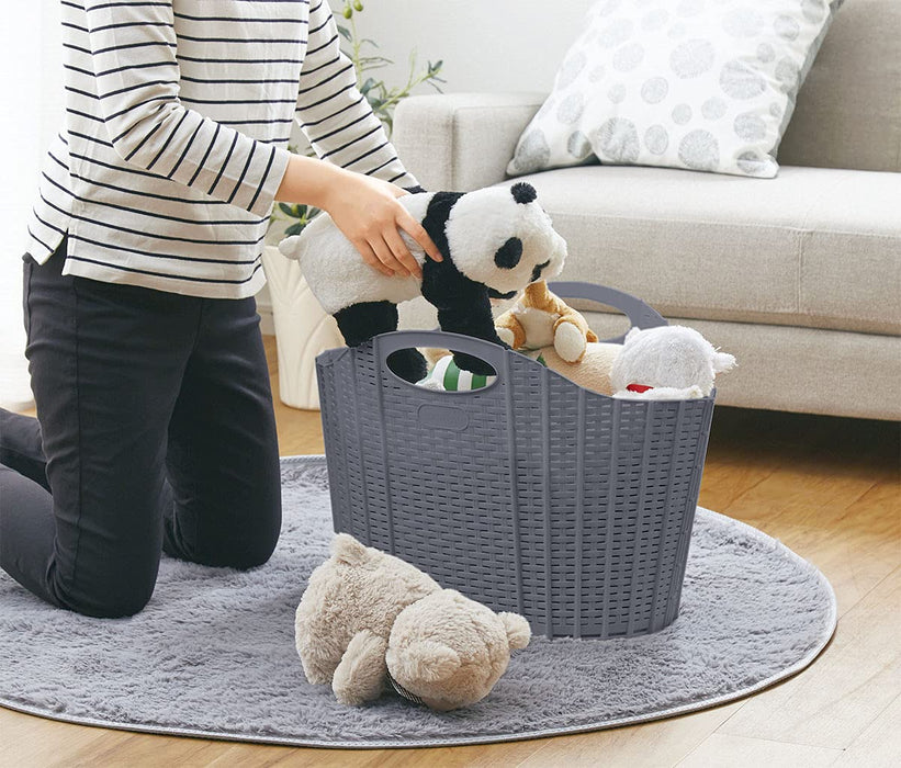 Seiei Gray Rattan Style Foldable Laundry Basket Hamper Bag Japan - 55X38X39Cm Compact Storage 120415