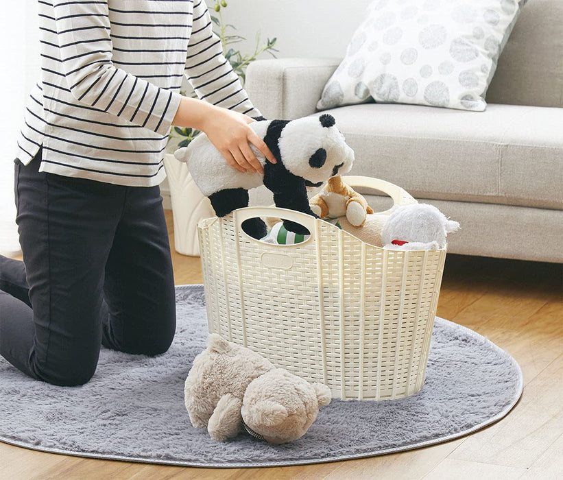 Seiei Rattan Style Ivory Folding Laundry Basket Hamper Bag - Compact Storage 55X38X39Cm - Japan
