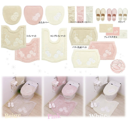 Senko Nynas Gran Rosa Toilet Lid Cover Beige Japan Adsorption Sheet Rhinestones 14423