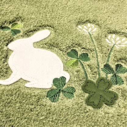 Senko Japan Rabbit Long Toilet Mat 75X60Cm Green Good Luck Embroidery 13719